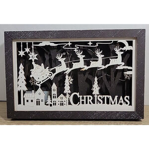Wooden Christmas Decoration LED Light‎ Up Scene Santa & Reindeer Free Standing